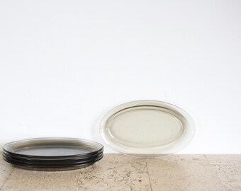 Vintage set of five oval smoked glass plates from Arcoroc from the seventies