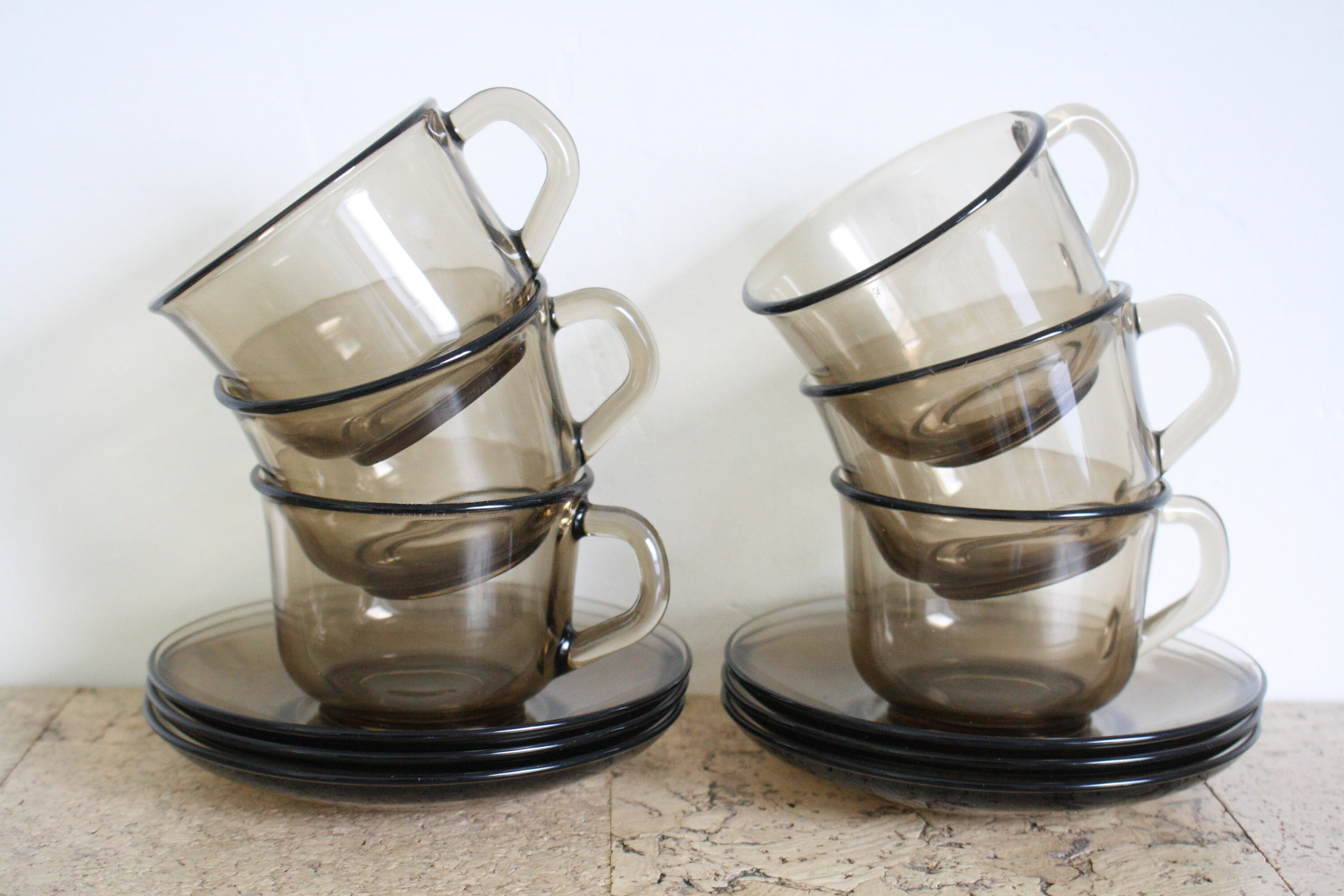 Six Vintage Arcoroc Coffee Cups and Saucers Etsy