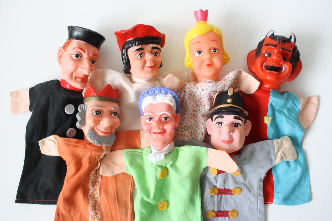 Vintage Set of Seven Rubber Head Hand Puppets / Pretend Play Puppets ...
