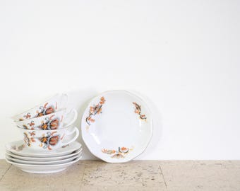Vintage porslinskoppar och fat, design av Petrus Regout för C. Jamin i Holland från 30-talet
