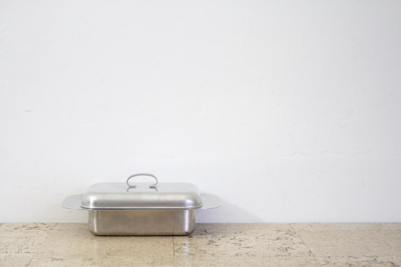 Vintage stainless steel butter dish from the fifties