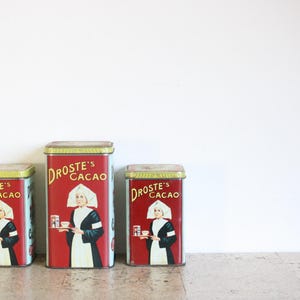 Three vintage Dutch Droste cocoa  / chocolate powder tins from the seventies