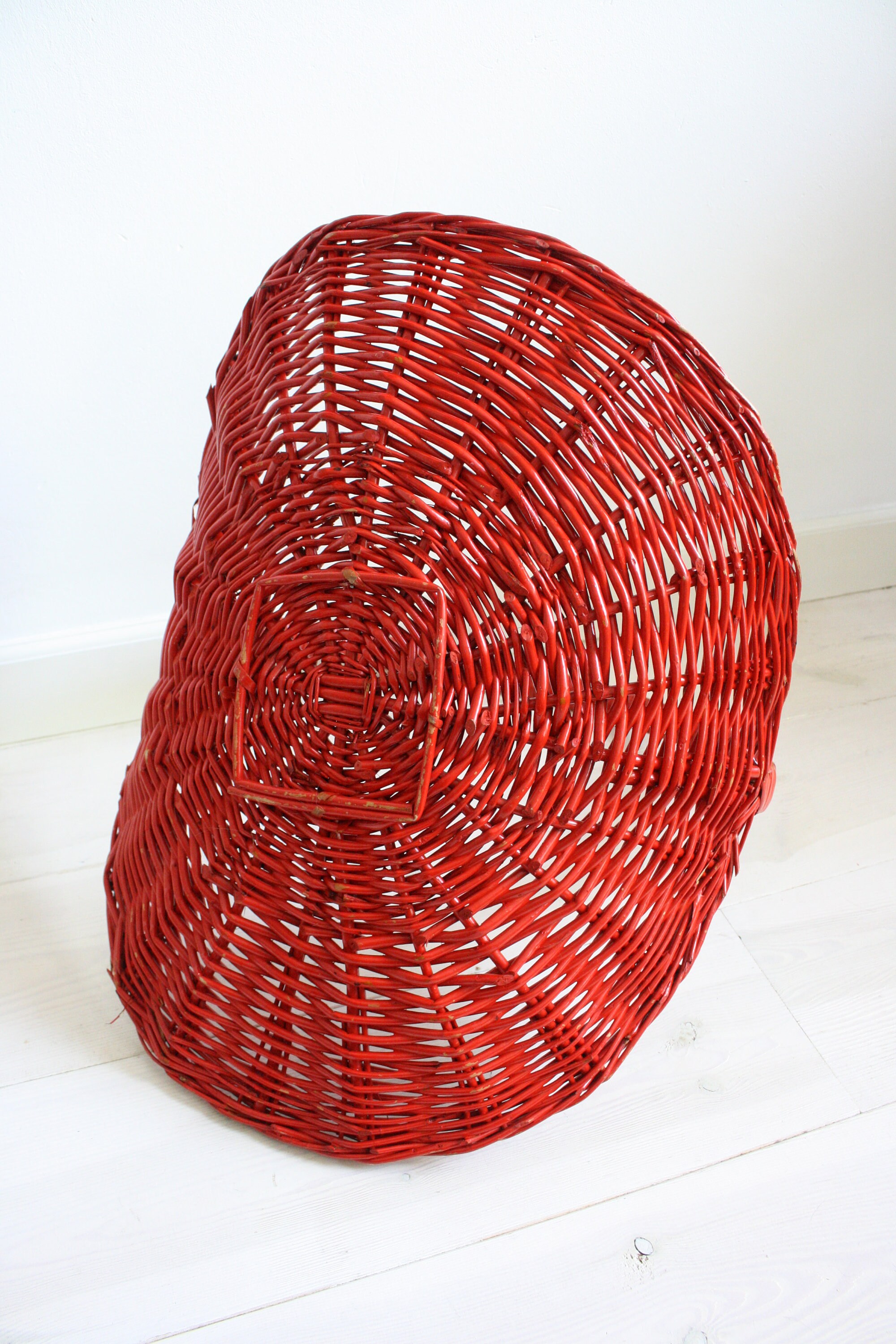 ancien panier en osier et tissu à fleurs, vintage, années 70, seventies