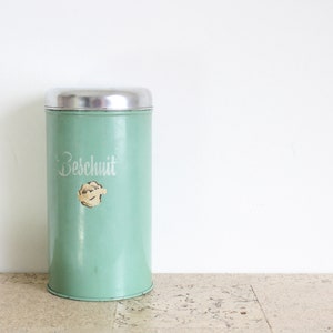 Vintage Brabantia rusk tin (beschuitblik) with lift and rose sticker from the fifties