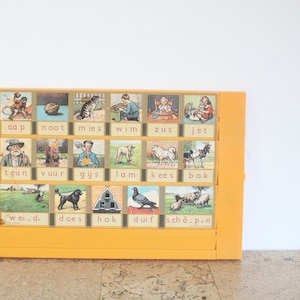 Placa de leitura de plástico holandês vintage/leesplankje Aap Noot Mies com caixa original e letras