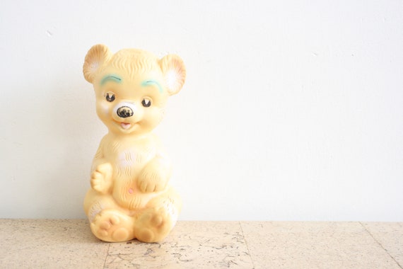Vintage big rubber squeaky teddy bear 20 cm from the sixties
