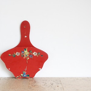 Vintage wooden red handpainted floral coffee filter bag holder from the seventies