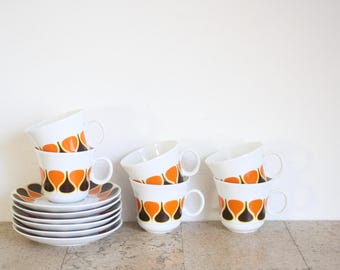 6 tazas de té vintage de Eschenbach Bavaria en Alemania de los años setenta.