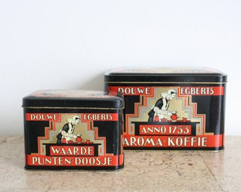 Vintage Dutch Douwe Egberts aroma coffee tin and 'waardepunten' tin from the sixties