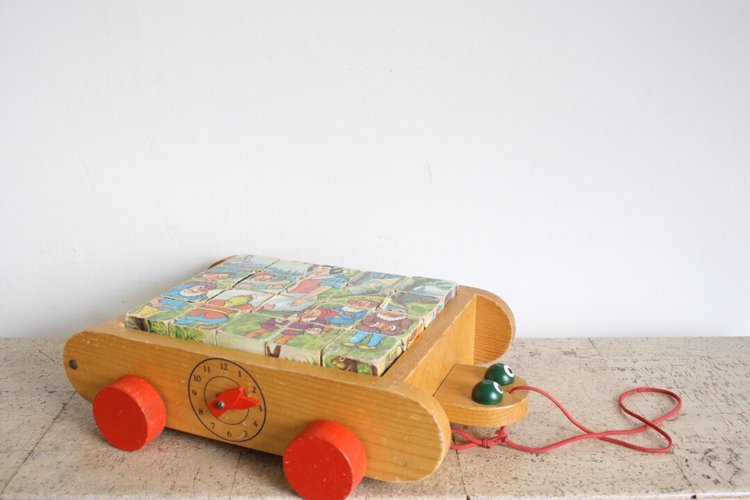 Vintage Snow White and the Seven Dwarfs Wooden Block Puzzle With Six ...
