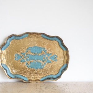 Vintage wooden gold handpainted Florentine serving plate