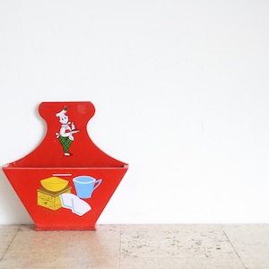 Vintage wooden red coffee filter bag holder from the seventies