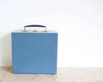 Blauwe houten singles box/koffer/houder 7" uit de vijftiger jaren