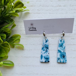 White and Blue Floral Hoops