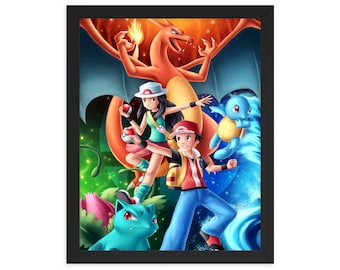 Kanto Trainers & Starters Pokemon Framed Poster
