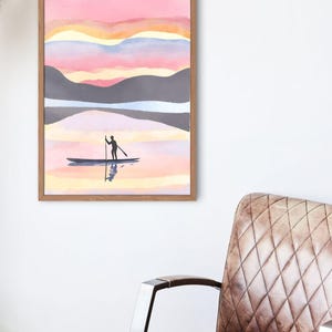 Paddle Board Print | Paddle Board Poster | Paddle boarding poster | Paddle board art | Paddle boarding print | Paddle board Water Color