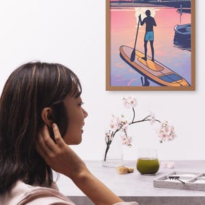 Paddle Board Print | Paddle Board Poster | Paddle boarding poster | Paddle board art | Paddle boarding print | Paddle board Retro Print