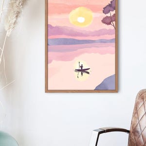 Retro Paddle Board Print | Paddle Board Poster | Paddle boarding Art| Paddle board art | Paddle boarding sunset | Stand Up Paddle Boarding