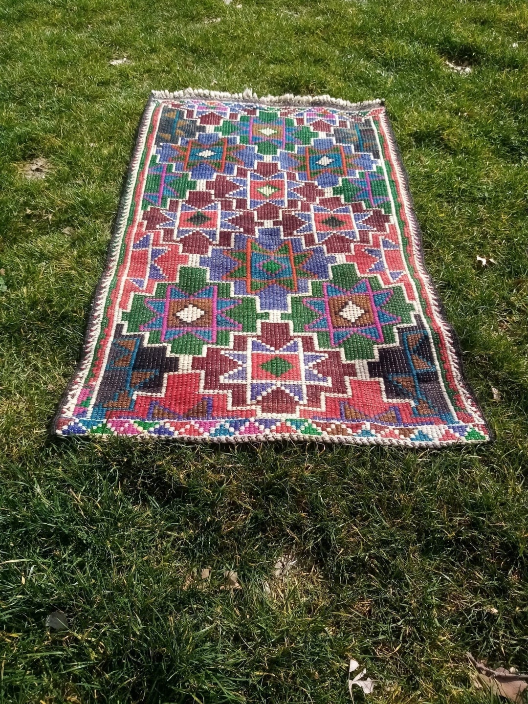 2 X 4 Ft Cicim Kilim. Vintage Kilim. Handmade Kilim. Blue Kilim