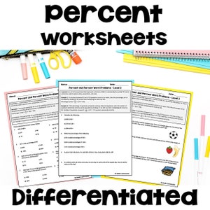 Könnte beinhalten: Drei differenzierte Arbeitsblätter zum Unterrichten von Prozentsätzen und Prozentrechnungen. Die Arbeitsblätter sind mit Level 2, Level 3 und Level 4 gekennzeichnet. Jedes Arbeitsblatt enthält eine Vielzahl von Textaufgaben und Übungsaufgaben.