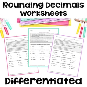 May include: Three printable worksheets for rounding decimals to the nearest whole number, tenth, and hundredth. The worksheets are differentiated by level, with Level 1 being the easiest and Level 3 being the most challenging.