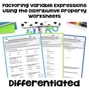 Factoring Expressions Using the Distributive Property Worksheets