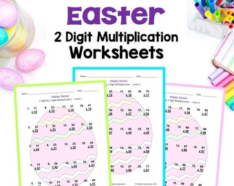 Easter Math 2 Digit by 2 Digit Multiplication Worksheets - Differentiated