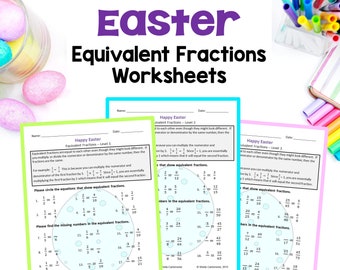 Easter Math Equivalent Fractions Worksheets - Differentiated