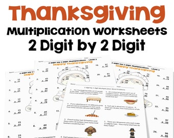 Thanksgiving 2 digit by 2 digit Multiplication Worksheets – Differentiated