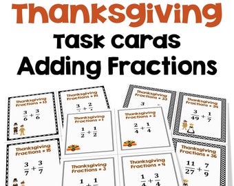 Thanksgiving Adding Fractions Task Cards - Differentiated