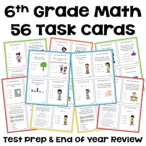 Cartes de tâches mathématiques pour la 6e année pour la révision de fin d'année et la préparation aux tests
