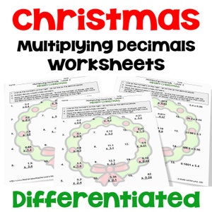 Christmas Multiplying Decimals Worksheets - Differentiated