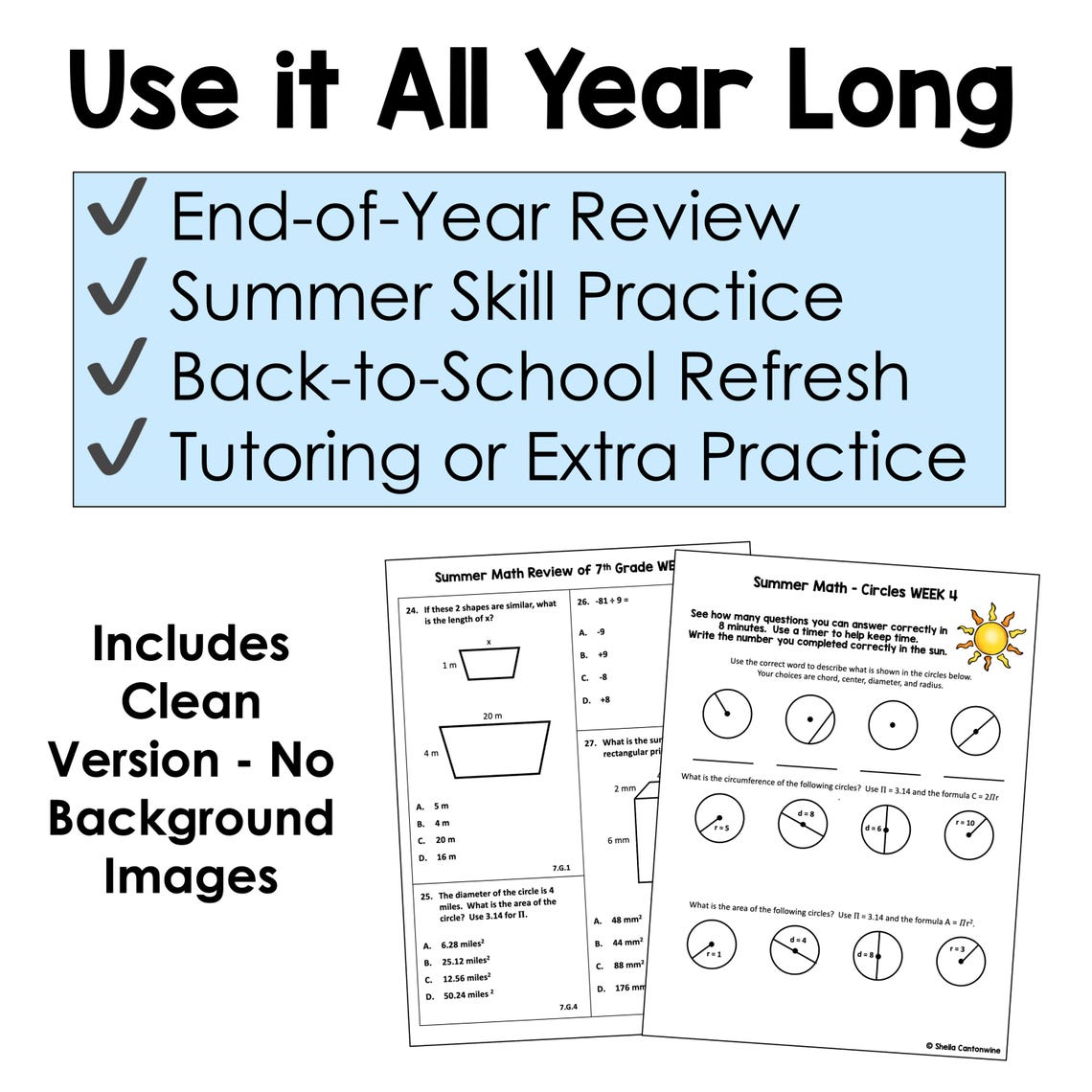 7th Grade Math Summer Review Packet Worksheets - No Prep Activities ...
