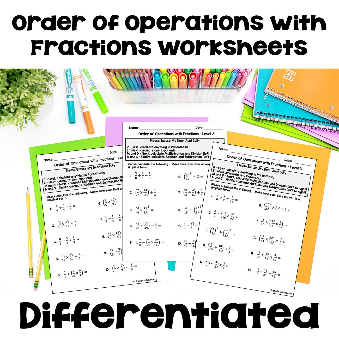 Order of Operations With Fractions Worksheets – Differentiated - Etsy