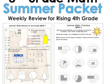 3rd Grade Math Summer Review Packet Worksheets - No Prep Activities for Rising 4th Graders