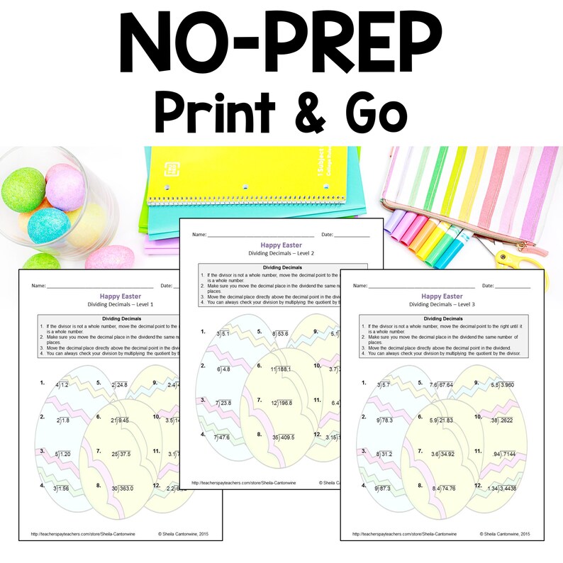 Easter Math Dividing Decimals Worksheets - Differentiated - Etsy