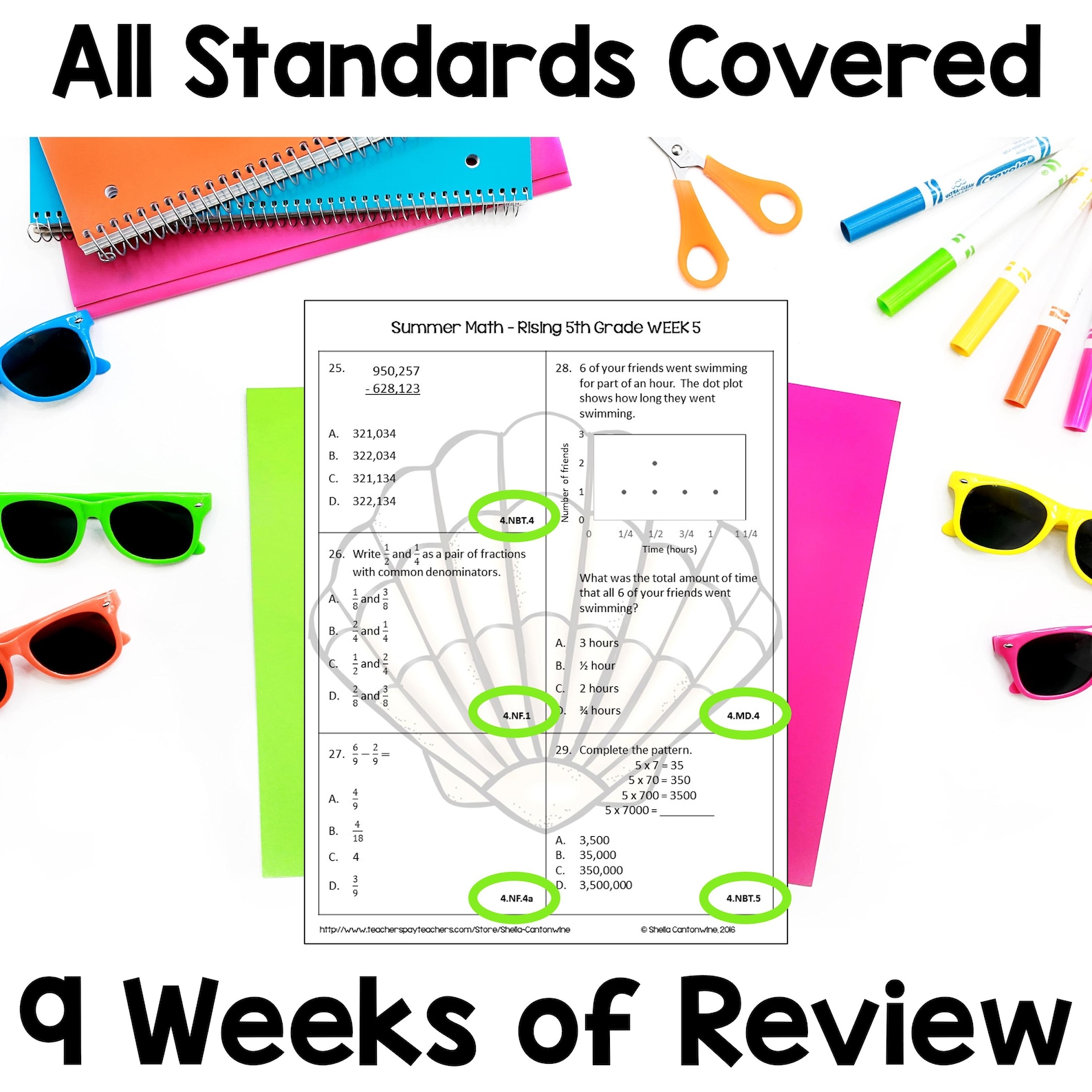 4th Grade Math Summer Review Packet Worksheets - No Prep Activities for ...