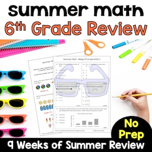 6th Grade Math Summer Review Packet Worksheets - No Prep Activities for Rising 7th Graders
