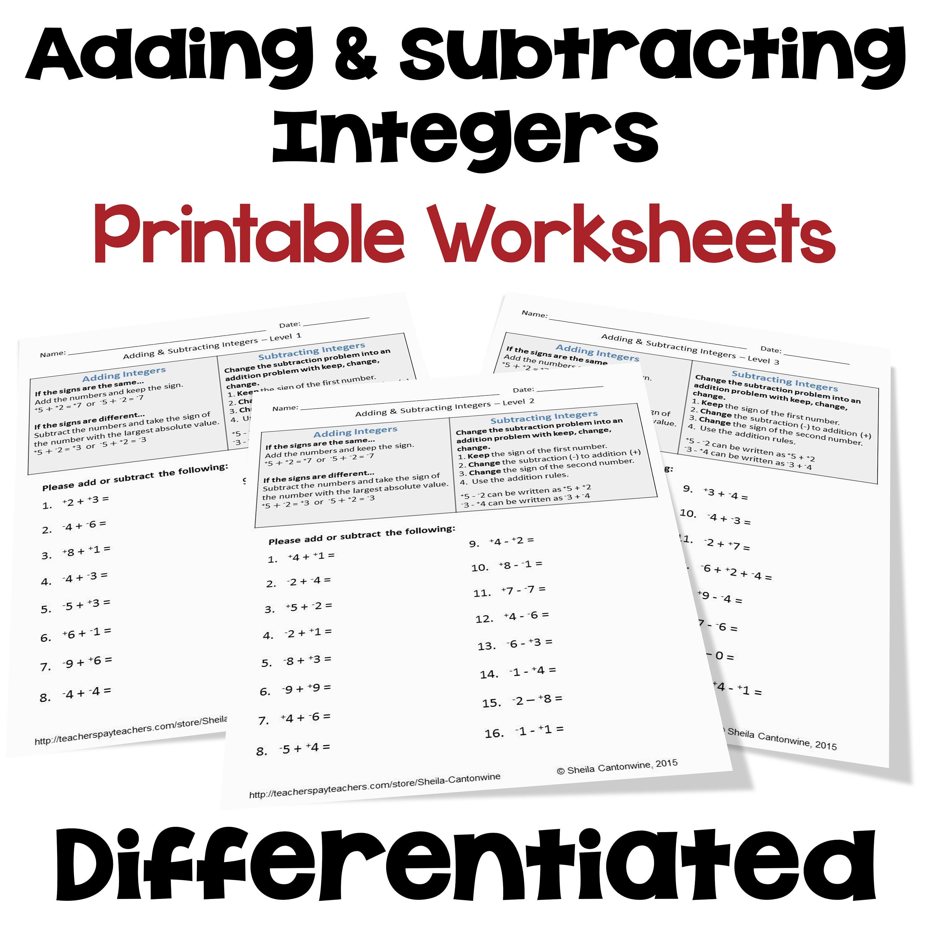 Free Printable Worksheets For Adding And Subtracting Integers