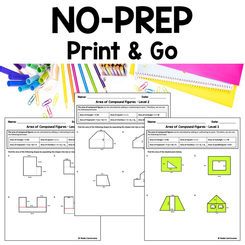 Area of a Compound Figure Worksheets - Differentiated - Etsy