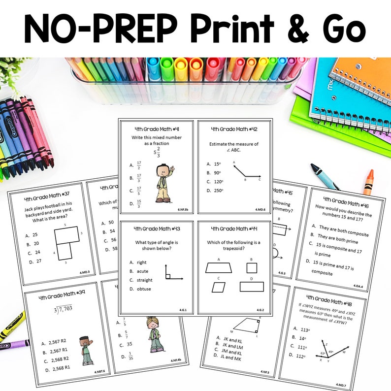 4th Grade Math Task Cards for End of Year Review and Test Prep - Etsy