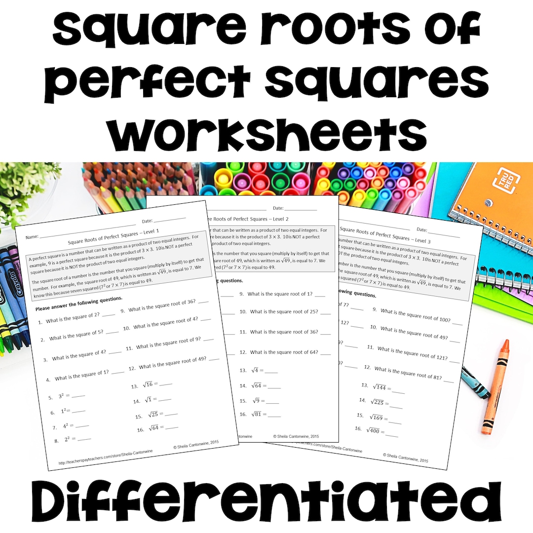 Square Roots Worksheets: Differentiated Math Practice (PDF) - Etsy