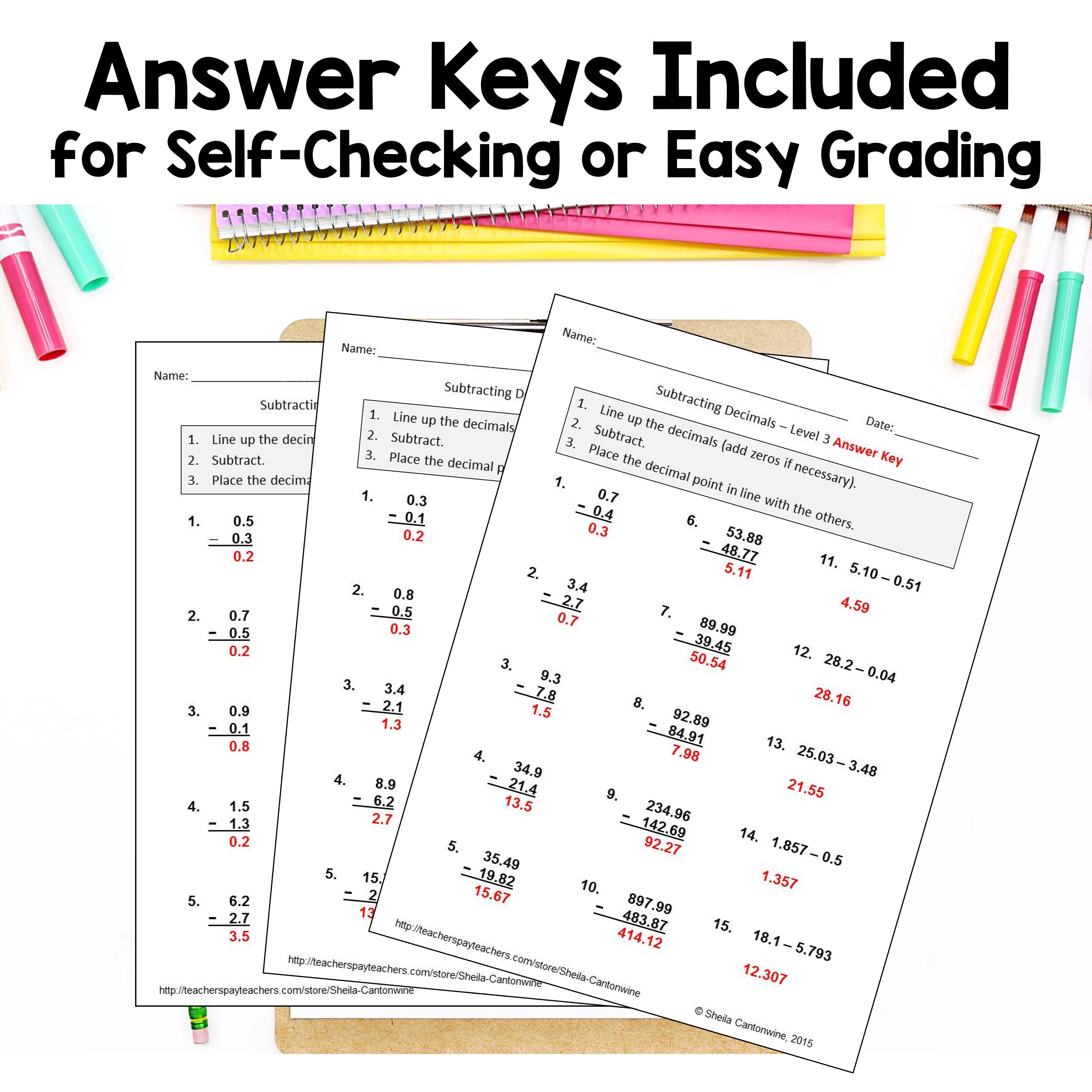 Subtracting Decimals Worksheets Differentiated Etsy