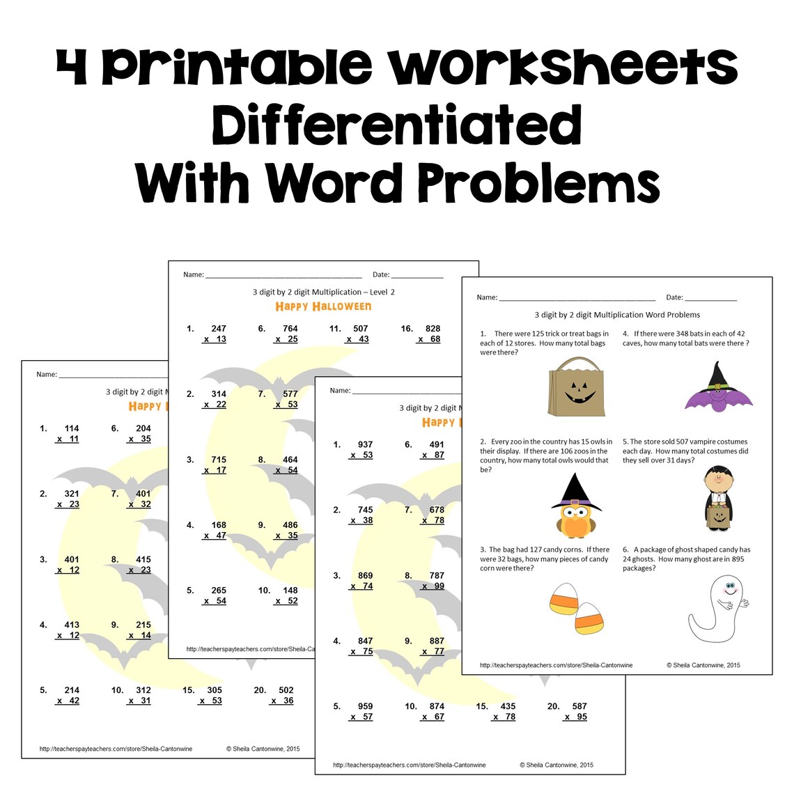Halloween Math Worksheets for 3 Digit by 2 Digit Multiplication - Etsy