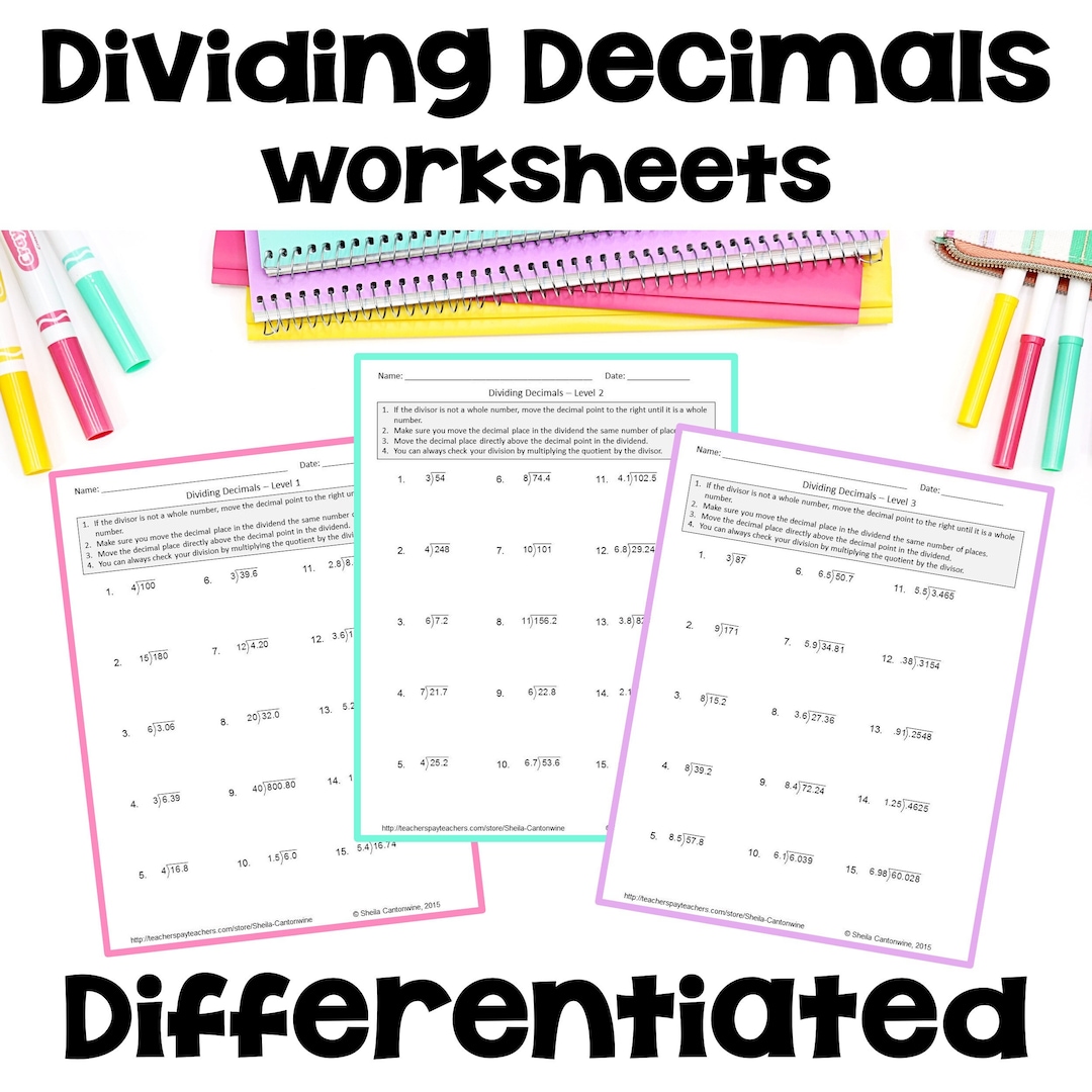 Dividing Decimals Worksheets - Differentiated - Etsy