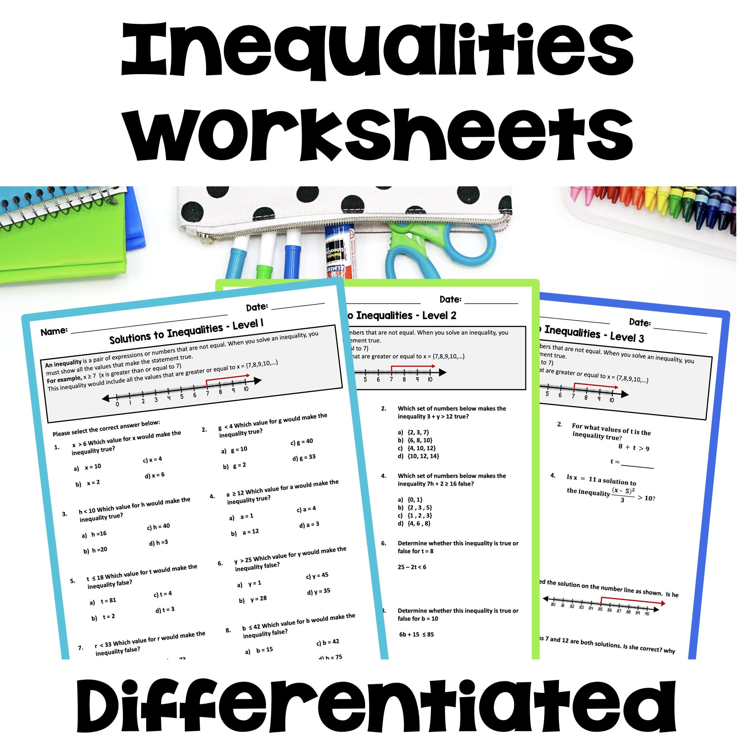Inequalities Worksheets - Differentiated