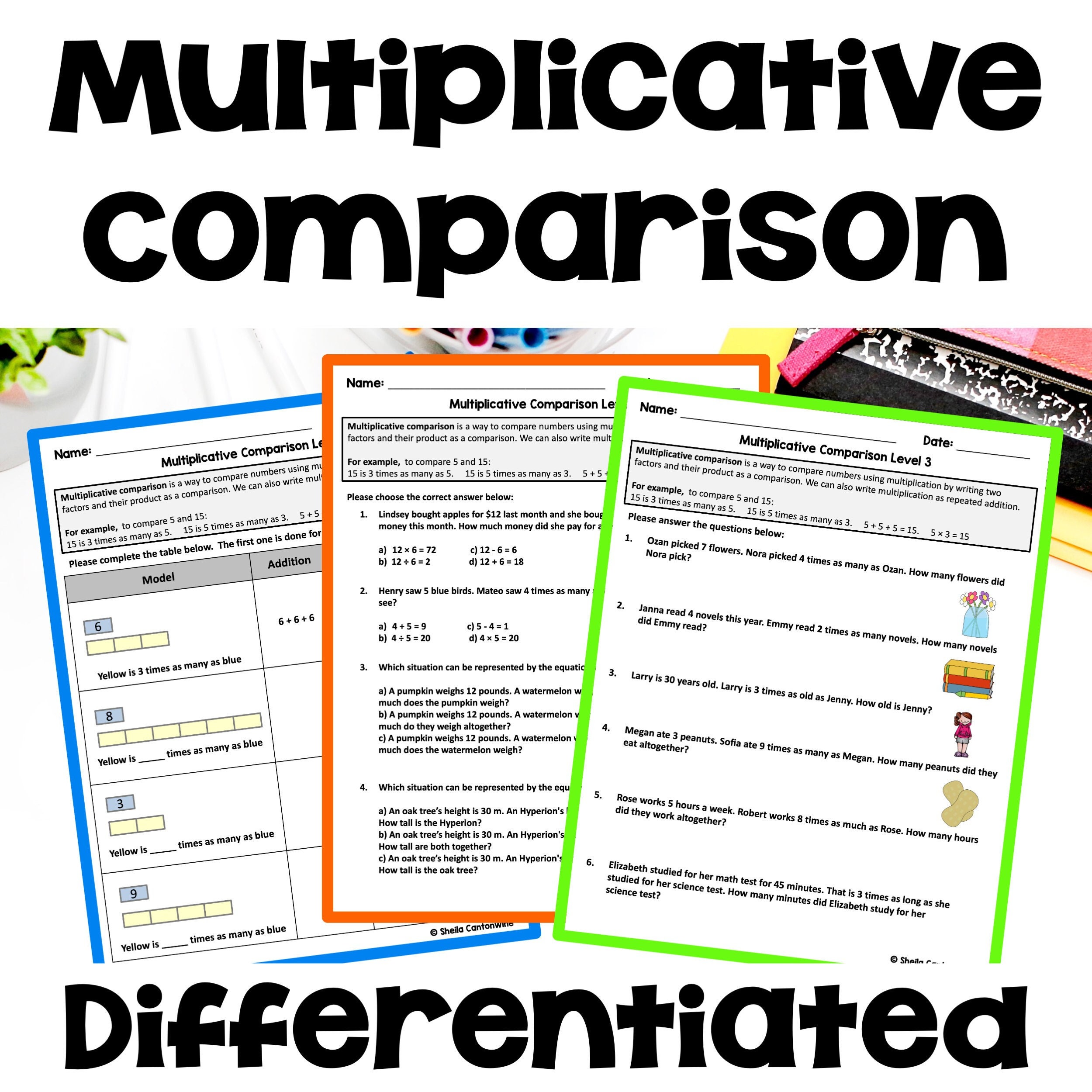 Multiplicative Comparison Worksheets Differentiated Etsy