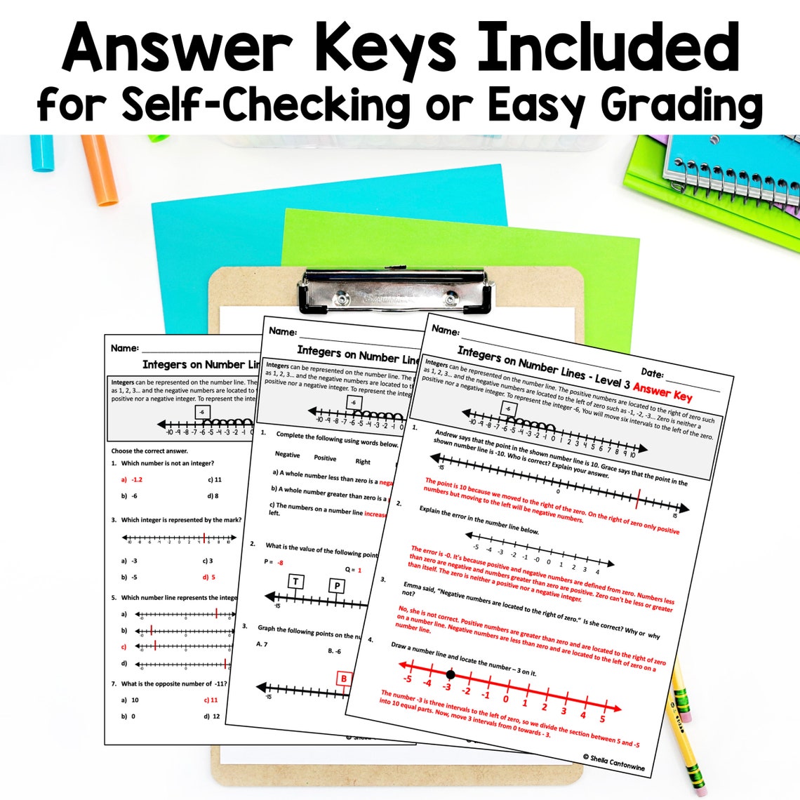 Integer Number Line Question Integers on Number Lines Worksheets - Differentiated - Etsy