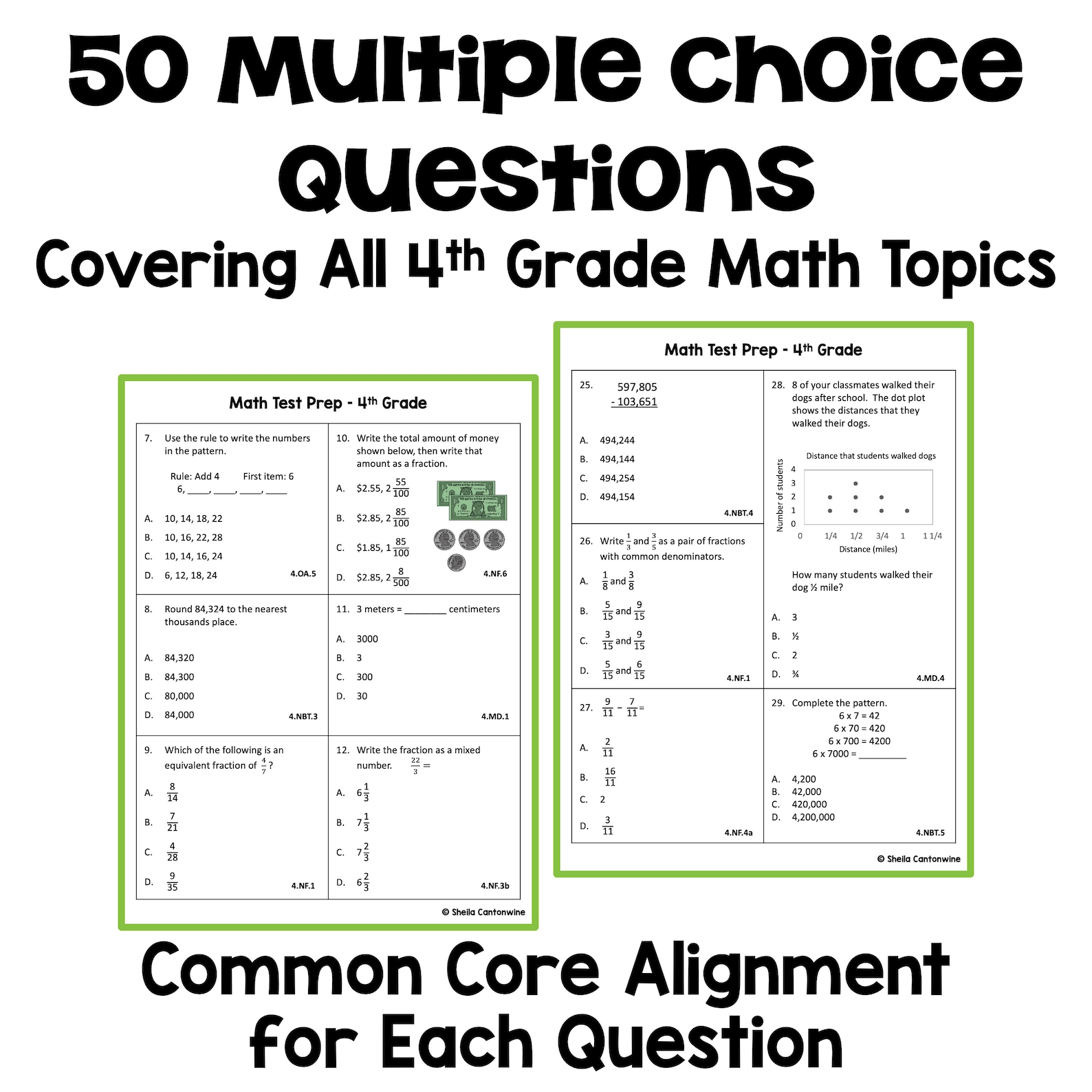 4th Grade Math Review Worksheets: Test Prep & Common Core - Etsy