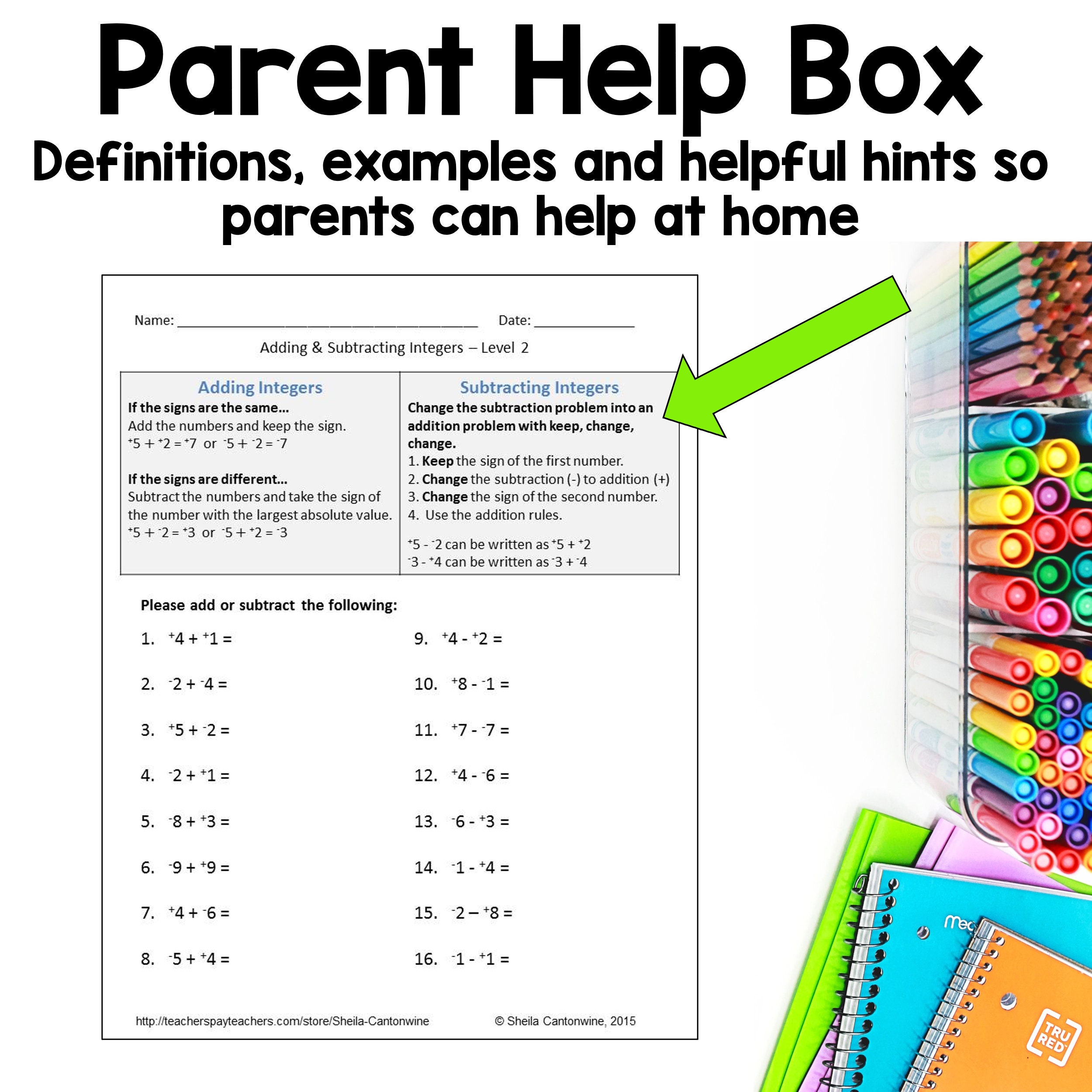 Ficha de Adicion y Sustraccion de Enteros | PDF | Entero | Números, image size:2500x2500